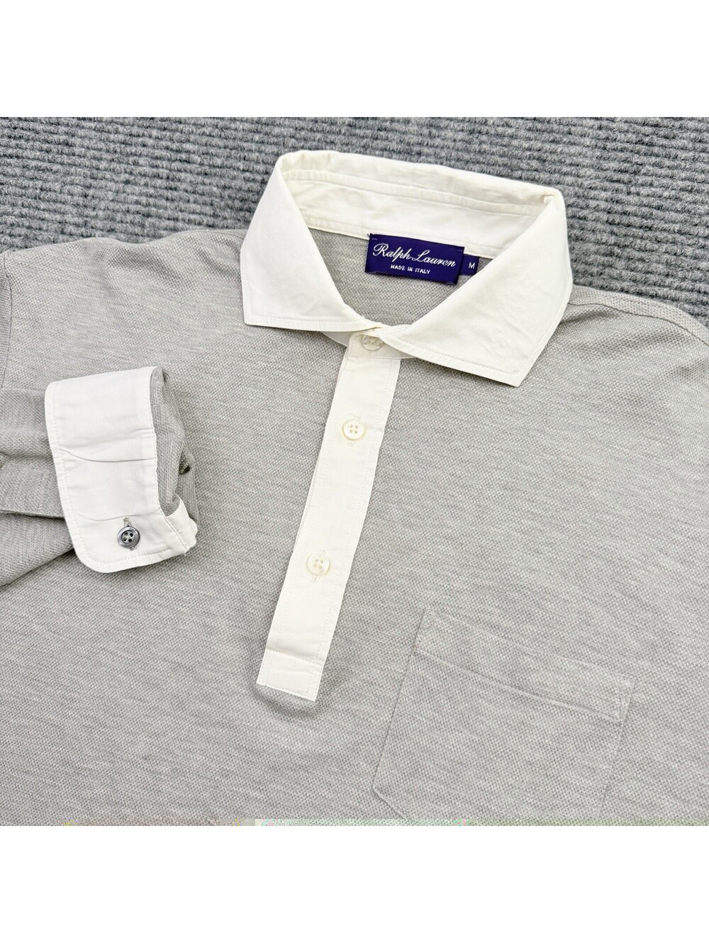 Ralph Lauren Purple Label Polo Shirt Mens Med Italy Flip Cuff Gray Long Sleeve